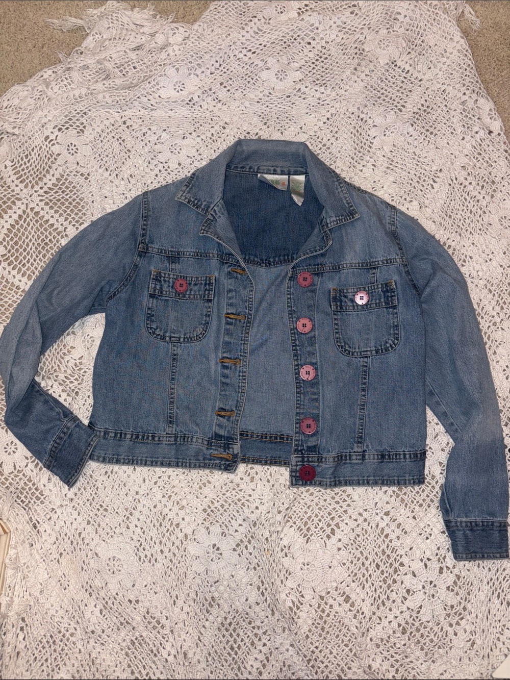 bill blass Light Blue Denim Jacket with Pink Buttons